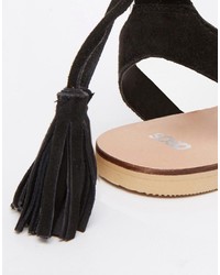 schwarze flache Sandalen aus Wildleder mit Fransen von Asos