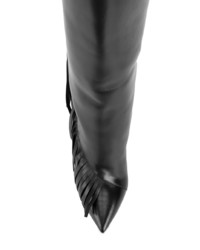 schwarze kniehohe Stiefel aus Leder mit Fransen von Saint Laurent