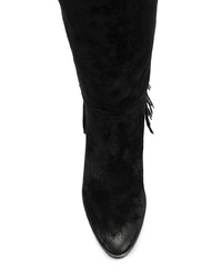 schwarze kniehohe Stiefel aus Wildleder mit Fransen von Saint Laurent