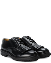 schwarze Leder Derby Schuhe mit Fransen von Alexander McQueen