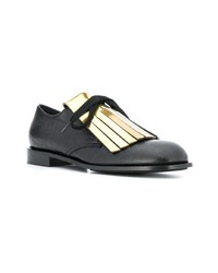schwarze Leder Oxford Schuhe mit Fransen von Marni