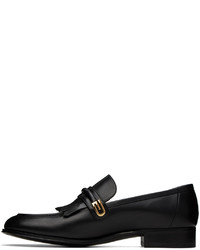 schwarze Leder Slipper mit Fransen von Gucci