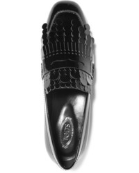 schwarze Leder Slipper mit Fransen von Tod's