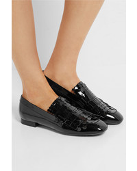 schwarze Leder Slipper mit Fransen von Tod's