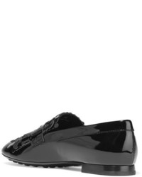 schwarze Leder Slipper mit Fransen von Tod's