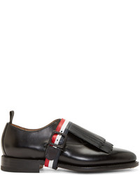 schwarze Leder Slipper mit Fransen von Thom Browne