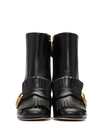schwarze Leder Stiefeletten mit Fransen von Gucci