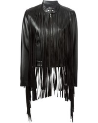 schwarze Lederjacke mit Fransen von DKNY