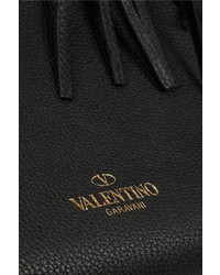schwarze Shopper Tasche aus Leder mit Fransen von Valentino