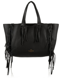 schwarze Shopper Tasche aus Leder mit Fransen von Valentino