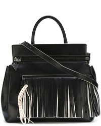 schwarze Shopper Tasche aus Leder mit Fransen von Elena Ghisellini