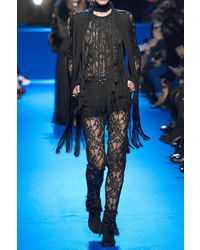 schwarze Spitze Bluse mit Fransen von Elie Saab