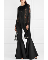 schwarze Spitze Bluse mit Fransen von Elie Saab