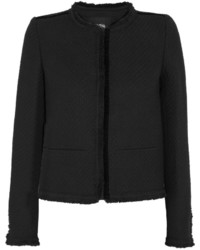 schwarze Tweed-Jacke mit Fransen