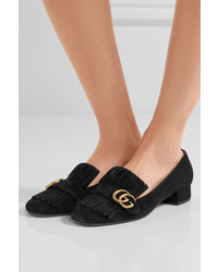 schwarze Wildleder Slipper mit Fransen von Gucci