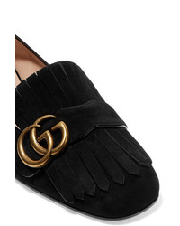 schwarze Wildleder Slipper mit Fransen von Gucci