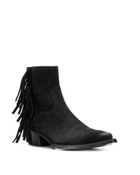 schwarze Wildleder Stiefeletten mit Fransen von Saint Laurent