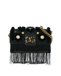 schwarze Wildleder Umhängetasche mit Fransen von Dolce & Gabbana