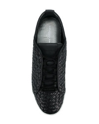 schwarze geflochtene Leder niedrige Sneakers von Alexander Smith