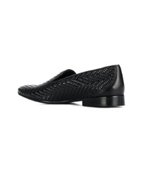 schwarze geflochtene Leder Slipper von Roberto Cavalli