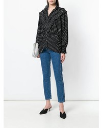 schwarze gepunktete Bluse mit Knöpfen von Alexa Chung