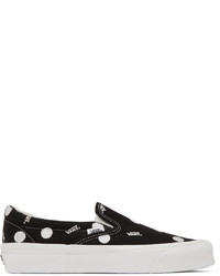 schwarze gepunktete Slip-On Sneakers aus Segeltuch