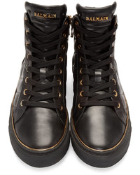 schwarze gesteppte hohe Sneakers aus Leder von Balmain