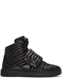 schwarze gesteppte hohe Sneakers aus Leder von Versace