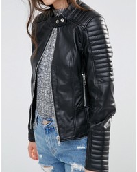 schwarze gesteppte Leder Bikerjacke