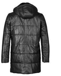 schwarze gesteppte Leder Bikerjacke von Bugatti