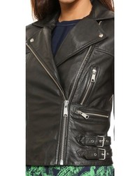 schwarze gesteppte Leder Bikerjacke von Whistles