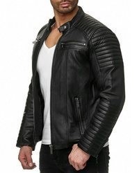 schwarze gesteppte Leder Bikerjacke von Redbridge