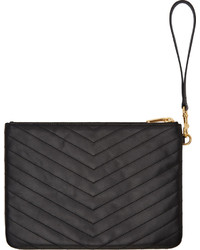 schwarze gesteppte Leder Clutch von Saint Laurent