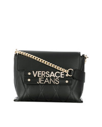 schwarze gesteppte Leder Umhängetasche von Versace Jeans