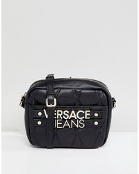 schwarze gesteppte Leder Umhängetasche von Versace Jeans