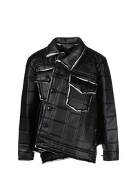 schwarze gesteppte Shirtjacke aus Leder von Comme Des Garcons Homme Plus