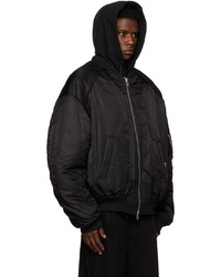 schwarze gesteppte Nylon Bomberjacke von Juun.J