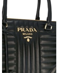 schwarze gesteppte Shopper Tasche aus Leder von Prada
