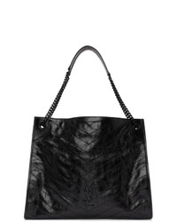 schwarze gesteppte Shopper Tasche aus Leder von Saint Laurent