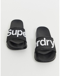 schwarze Gummi flache Sandalen von Superdry