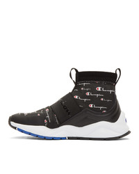 schwarze Gummi hohe Sneakers von Champion Reverse Weave