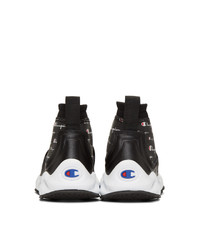 schwarze Gummi hohe Sneakers von Champion Reverse Weave