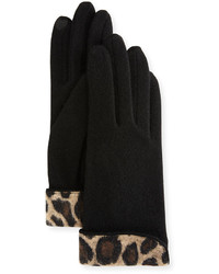 schwarze Handschuhe mit Leopardenmuster