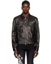 schwarze Harrington-Jacke aus Leder von Amiri