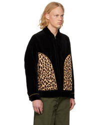 schwarze Harrington-Jacke mit Leopardenmuster von Wacko Maria