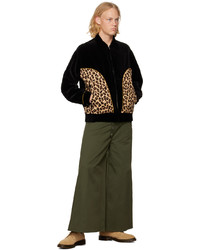 schwarze Harrington-Jacke mit Leopardenmuster von Wacko Maria