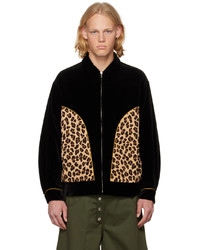 schwarze Harrington-Jacke mit Leopardenmuster von Wacko Maria