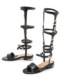 schwarze hohe Römersandalen aus Leder