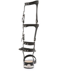 schwarze hohe Römersandalen aus Leder