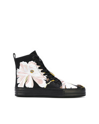 schwarze hohe Sneakers aus Leder mit Blumenmuster von Ann Demeulemeester